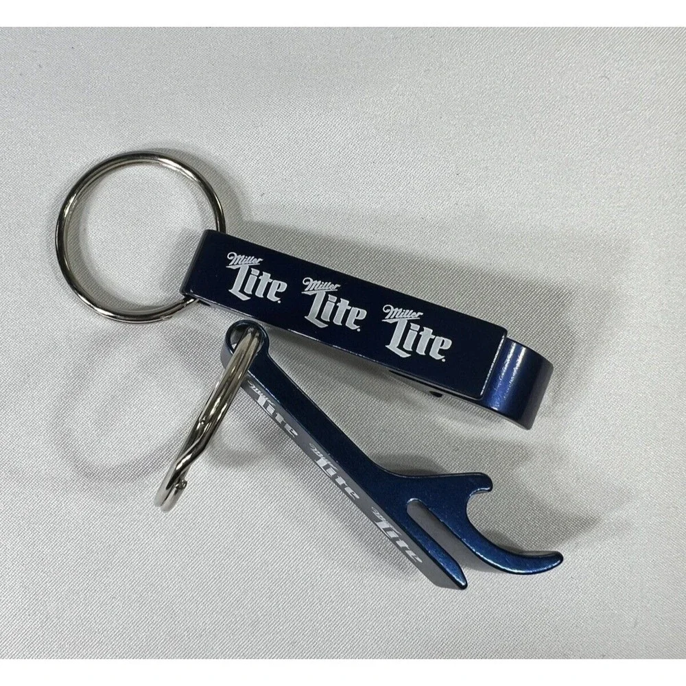 Miller Lite Bottle Opener Keychain Set 2 Pack Navy Blue Metal Beer Bar Tool NEW